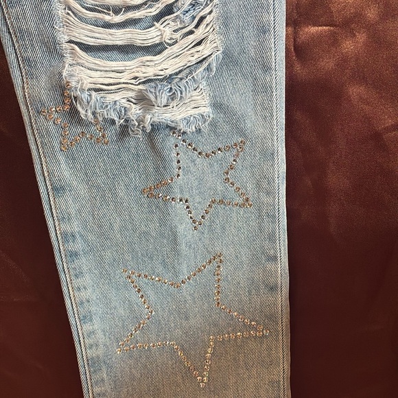 Simple Society Y2K light wash distressed stars rhinestones high rise jeans 5/27 - Picture 11 of 16